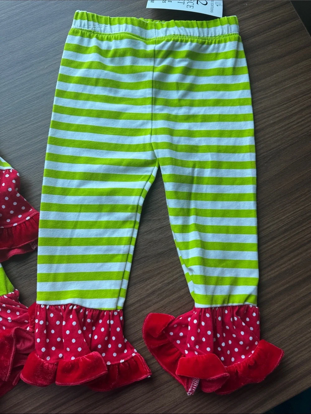 Rare Editions Girls' Green & Red Reindeer Holiday Pajama Set 2T